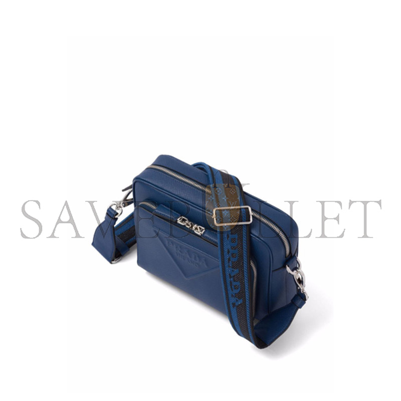 Pra*a logo-embossed saffiano leather bag in bluette 2vh152 (24*18*6cm)